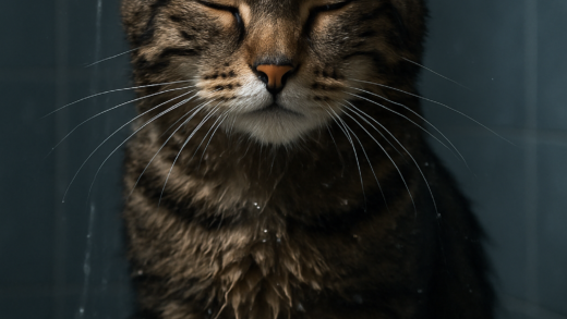catr taking a cold shower