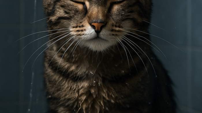 catr taking a cold shower